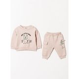 Zekids Erkek Bebek 3 Iplik Kalın Ayıcık Desenli Eşofman Takım - Taş - 6 - 9 Ay