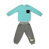 Zekids Erkek Bebek Dinazor Baskılı Pamuklu Eşofman Takım - Mint - 9 - 12 Ay