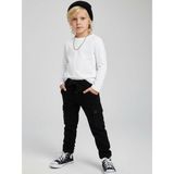Zekids Erkek Çocuk Bürümcük Beli Lastikli Kargo Pantolon - Siyah - 6 - 7 Yaş