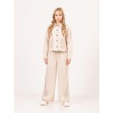 Zekids Kız Çocuk Brode Cep Gabardin Ceket - Bej - 9 - 10 Yaş