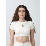 Zekids Kız Çocuk Fitilli Yarım Kollu Crop T-Shirt - Krem - Yeşil - 10 - 11 Yaş