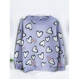 Zekids Kız Çocuk Kalp Desenli Pamuklu Sweatshirt - Lila - 7 - 8 Yaş