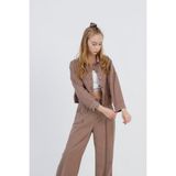 Zekids Kız Çocuk Pamuklu Gabardin Ceket - Kahverengi - 10 - 11 Yaş
