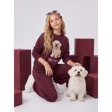 Zekids Kız Çocuk Pamuklu Köpek Baskılı Oversize Tasarım Sweatshirt - Bordo - 10 - 11 Yaş