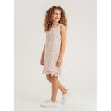 Zekids Kız Çocuk Sıfır Kol Motifli Brode Elbise - Bej - 10 - 11 Yaş