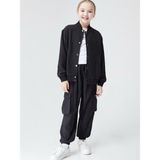 Zekids Kız Çocuk Üçlü Keten Pantolonlu Takım - Siyah - 8 - 9 Yaş