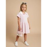 Zekids Kız Çocuk Yaka Detaylı Çizgili Tasarım Elbise - 9 Yaş - Pembe