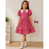 Zel Hazır Yaka Vintage Çocuk Elbise - 6 - 7 Yaş - 00406 Pembe