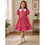 Zel Hazır Yaka Vintage Çocuk Elbise - 7 - 8 Yaş - 00406 Pembe