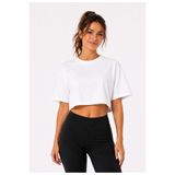 zelavita Kadın Beyaz Basic Crop Tişört Oversize Kesim %100 Pamuk Bisiklet Yaka Kısa Kollu Günlük T-Shirt