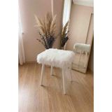 Zelda Peluş Tabure Beyaz 45 cm | Modern Ahşap Ayaklı Makyaj Taburesi, Puf Koltuk, Yumuşak Peluş Kumaş, 120 kg Taşıma Kapasiteli - 001 - Beyaz