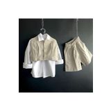 Zelhankids KIZ ÇOCUK KETEN ŞORTLU TAKIM BEJ 7-8 Yaş