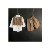 Zelhankids KIZ ÇOCUK KETEN ŞORTLU TAKIM KAHVERENGİ 3-4 Yaş