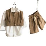 Zelhankids KIZ ÇOCUK KETEN ŞORTLU TAKIM KAHVERENGİ 7-8 Yaş