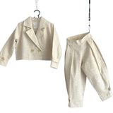 Zelhankids KIZ ÇOCUK KETEN TAKIM ELBİSE BEJ 11-12 Yaş