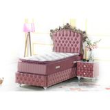Zelis Mobilya Tek Kişilik Şehzade Set Yatak + Baza + Başlık + Yatak Pedi - 90 x 190 cm - Pembe