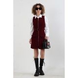 Zelish My Sister Fitilli Kadife Fermuarlı Kemerli Jile Elbise - Bordo - 34