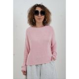 Zelish My Sister Toz Pembe Kayık Yaka Basic Triko Kazak