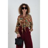 Zelish My Sister Vintage Floral Boyundan Bağlamalı Gömlek - 36 - Hardal