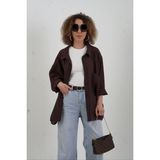 Zelish My Sister Vintage Kahve Omzu Düşük Oversize Gömlek - Kahverengi - Standart