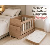 Zelmira 50*90 cm Anne Yanı Bebek Beşiği Portatif Ahşap Beşik Yenidoğan Beşiği Sallanabilir - Meşe