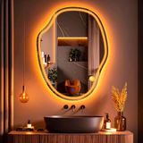 Zelvora Led'li Lazer Kumlamalı Lavabo & Banyo Aynası (Dokunmatik Sensörlü) amber led'li 100 x 76