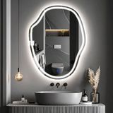 Zelvora Led'li Lazer Kumlamalı Lavabo & Banyo Aynası (Dokunmatik Sensörlü) beyaz led'li 100 x 76