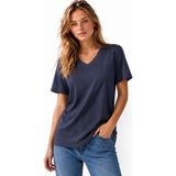 Zemci Kadın V Yaka Bluz Viskon Tshirt - Indigo - Açık Mavi