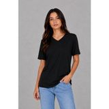 Zemci Kadın V Yaka Bluz Viskon Tshirt - Siyah