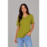 Zemci Kadın V Yaka Bluz Viskon Tshirt - Yeşil