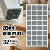 Zemin Koruyucu Keçe 25X25 Mm Yapışkanlı (32'Li Paket) Masa Sandalye Mobilya Koltuk Ayak Keçesi Kare