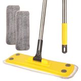 Zemin Temizliği için Mikrofiber Paspaslar - Parke Zeminler için Düz Zemin Paspas Laminant Ahşap Karo Vinil Duvar Sert Yüzey, Banyo Mutfak Paspası, 2 Yıkanabilir Paspas Pedli ve 5 Toz Kağıdı (Sarı)