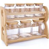 Zemira Bambum Bench Standlı 8 Parça Cam Baharat Takımı - 001 - Beyaz - 0,5 ml