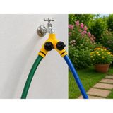 Zemira Çift Çıkışlı Vanalı Musluk Adaptörü 1/2" - 3/4" | Bahçe Hortumu Y Bağlantı Aparatı | Bağımsız Su Ko