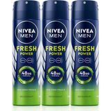 Zemira Nivea Men Erkek Sprey Deodorant Fresh Power 150 ml x 3 Adet, Ter Ter Kokusuna Karşı 48 Saat Deod - 0- Koyu Mavi