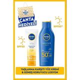 Zemira Nivea Sun Güneş Vücut Losyonu 200ML Q10 Yaşlanma Karşıtı Yüz Kremi 50ML, SPF50, Çanta H