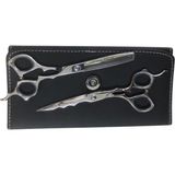 Zemira Profesyonel Berber Kuaför Saç Kesim Makası Seti, 6.5 Inç, 2'li Set, Deri Çantalı, Model FRZ65-S1 - 001-Beyaz