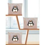 Zemira Sarılan Penguenler Baskılı 3'lü Makyaj Çantası 20X25 cm Bej, LH98023749235235234