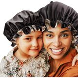 Zemira Sent Hair Mommy And Me Bonnet Seti Saten Kaput Uyku Başlığı Ayarlanabilir Saç Kaputu Kadınlar - 0- Koyu Mavi