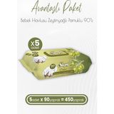 Zemira Sleepy Zeytinyağlı Pamuklu Islak Bebek Havlusu 90 Yaprak x 5 (450 Yaprak)