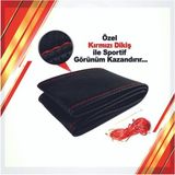 Zemira Sportif Dikmeli Delikli Deri Direksiyon Kılıfı Noktalı Kırmızı Dikişli Iğne Ip - 0 - Siyah