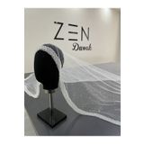 ZEN DUVAK Zirkon Gelin Duvağı kırık beyaz Nakışlı duvak kasnak Duvak