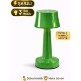 Zen Light Metal Dokunmatik Şarjlı Masa Lambası | 3 Kademe Işık | Kablosuz LED Gece Lambası | Type-C Şarjlı | Modern Tasarım - Yeşil