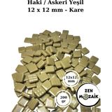 Zen Mozaik Sanatsal Mozaik Çalışmalarınız Için 12X12 mm - Kare Cam Mozaik Taşı - Renk - Haki - Askeri Yeşil