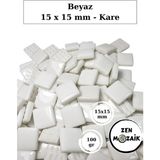 Zen Mozaik Sanatsal Mozaik Çalışmalarınız Için 15X15 mm - Kare Cam Mozaik Taşı (100 Gr) - Renk - Beyaz
