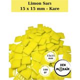 Zen Mozaik Sanatsal Mozaik Çalışmalarınız Için 15X15 mm - Kare Cam Mozaik Taşı (100 Gr) - Renk - Limon Sarı