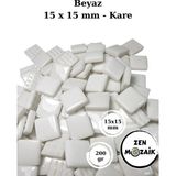 Zen Mozaik Sanatsal Mozaik Çalışmalarınız Için 15X15 mm - Kare Cam Mozaik Taşı - Renk - Beyaz