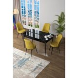 Zen Serisi 80x132 Mdf Açılabilir Siyah Mermer Desen Masa Takımı ve 4 Hardal Sarısı Sandalye