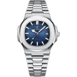 Zena4 Poedagar Top Lüks Marka Adamı Izle Spor Su Geçirmez Işık Tarihi Erkekler Bilek Saati Kare Dial Dial Quartz Erkek Saatler Yüksek Kalite: Gümüş Mavi (Yurt Dışından) - Renkli