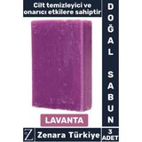 Zenara Bitkisel Organik Doğal Saç Yüz Vücut El Kullanım Cilt Onarıcı Temizleyici Sabun Lavanta 3 Adet